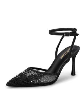Women's Rhinestone Mesh Stiletto Heels Ankle Strap Party Pumps Shoes